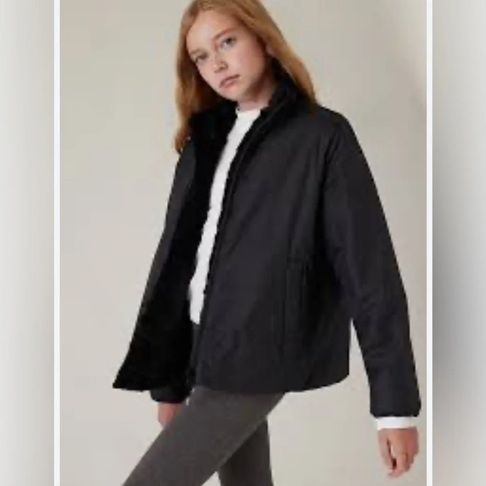 Athleta Girl Cool Days Black Jacket Faux Fur Size: 14